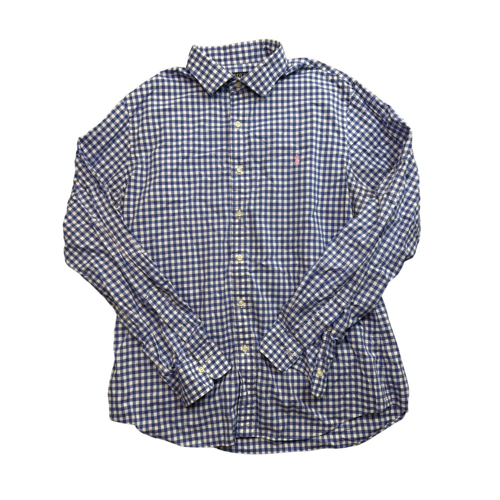 Polo Ralph Lauren Mens XL Slim Fit Gingham Button Down Shirt Blue White Cotton